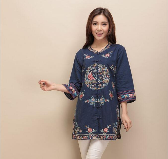 家佳樂文學(xué)棉麻刺繡女士唐裝