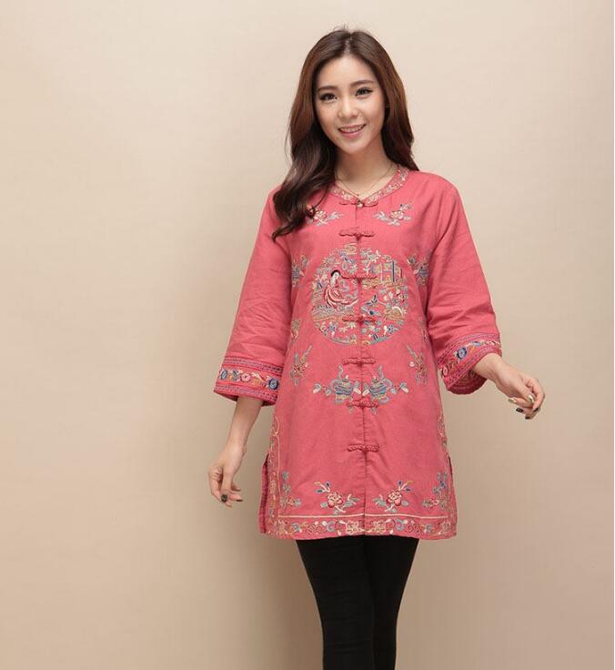 家佳樂文學(xué)棉麻刺繡女士唐裝