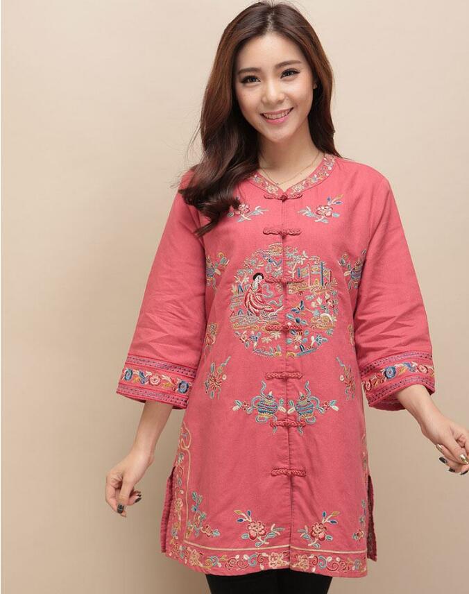 家佳樂文學(xué)棉麻刺繡女士唐裝