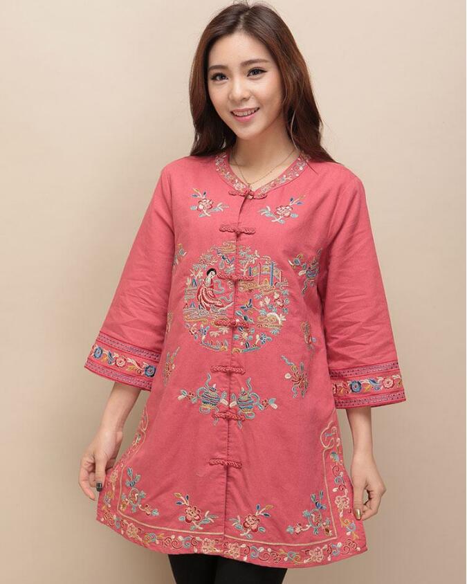 家佳樂文學(xué)棉麻刺繡女士唐裝