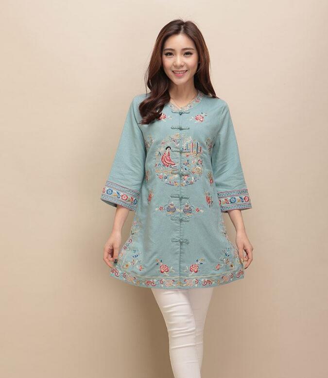 家佳樂文學(xué)棉麻刺繡女士唐裝