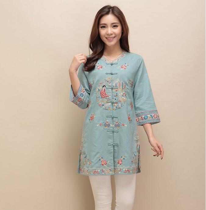 家佳樂文學(xué)棉麻刺繡女士唐裝