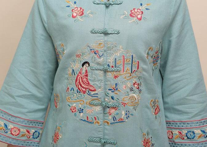家佳樂文學(xué)棉麻刺繡女士唐裝