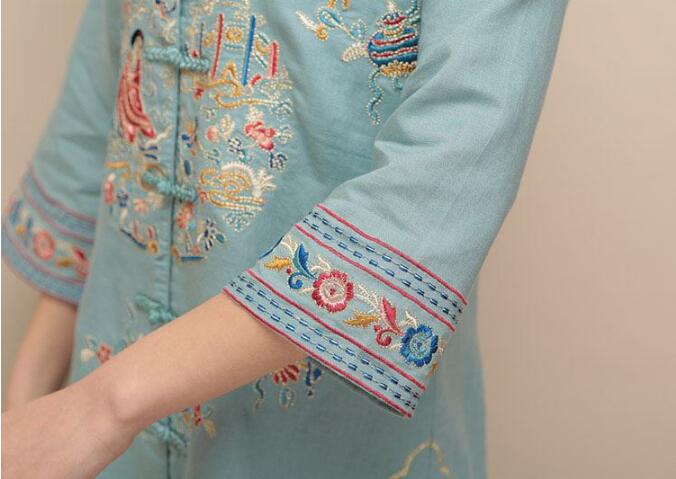 家佳樂文學(xué)棉麻刺繡女士唐裝