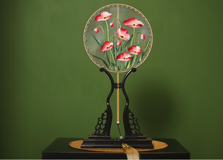 家佳樂文學手工刺繡真絲團扇