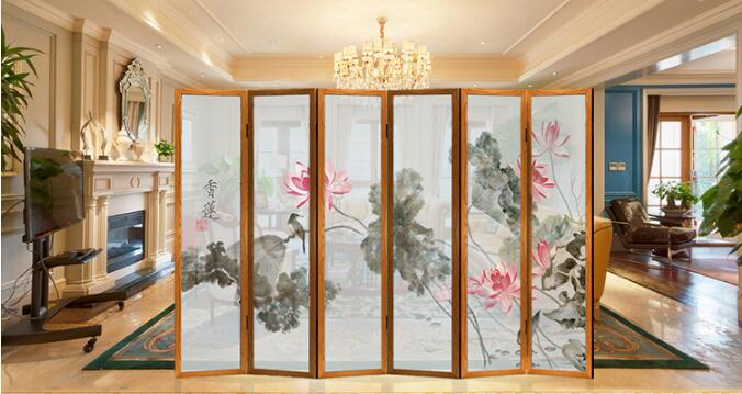 中式半透實木屏風玄關折疊屏風圖片