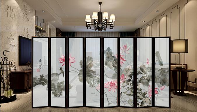 中式半透實木屏風玄關折疊屏風圖片