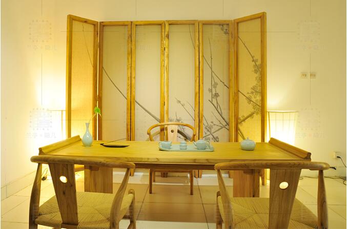 中式手繪麻布花鳥屏風(fēng)圖片