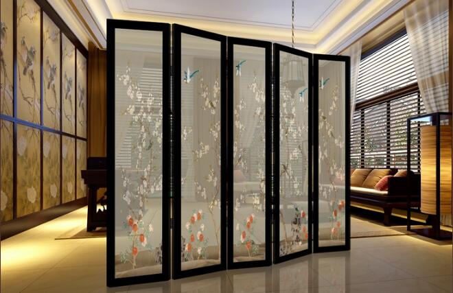 中式屏風(fēng)半透實木花鳥屏風(fēng)圖片