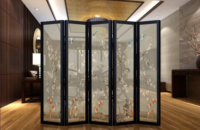 中式屏風(fēng)半透實木花鳥屏風(fēng)圖片