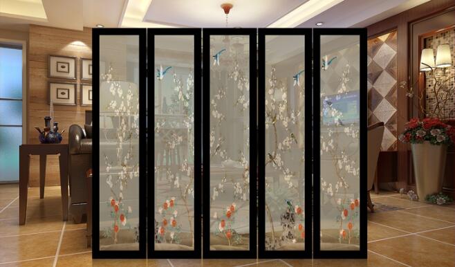 中式屏風(fēng)半透實木花鳥屏風(fēng)圖片