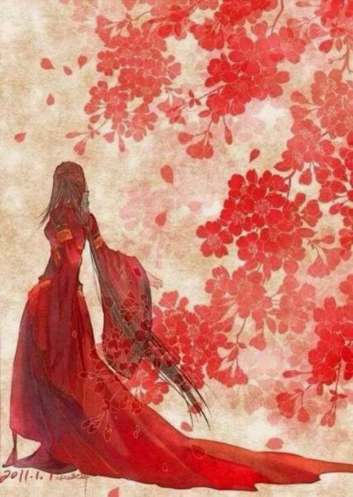 古風(fēng)圖片，紅衣女子的背影古風(fēng)大圖