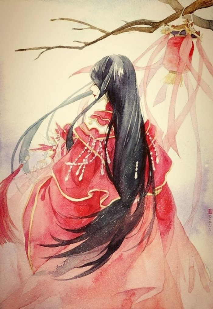 古風(fēng)圖片，紅衣女子的背影古風(fēng)大圖