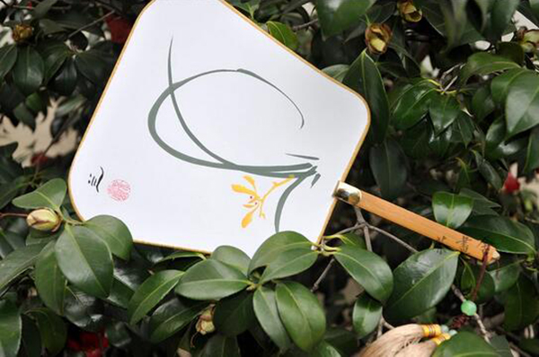 漢文化漢服周邊配飾國畫蘭花絹面團扇