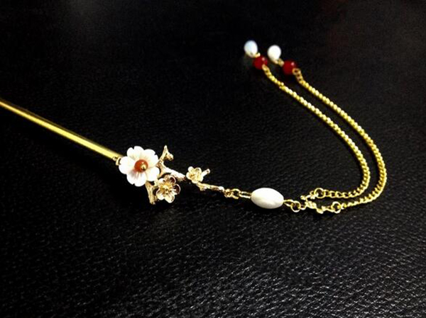 銅鍍金樹枝貝殼花古典家佳樂文學(xué)流蘇簡約簪