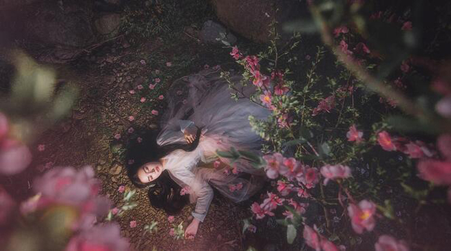 古裝女子攝影照片，桃樹為誰種