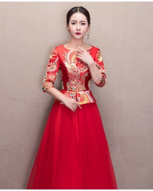 優(yōu)雅修身新娘禮服，唯美中式禮服