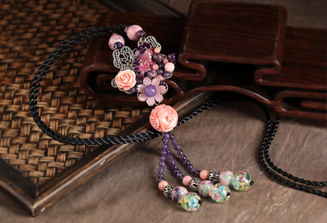 家佳樂文學(xué)復(fù)古萬花毛衣鏈項鏈首飾