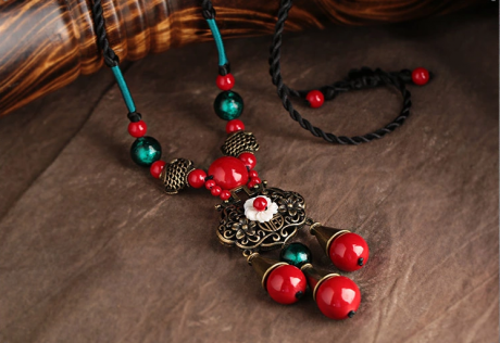 長命鎖吊墜家佳樂文學手工毛衣鏈項鏈首飾