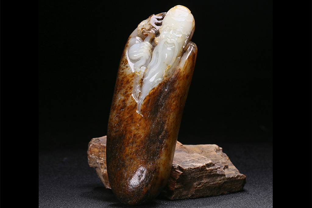 天然白玉壽星手玩件，和田玉掛件籽料