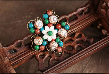 五瓣花朵古典小清新胸針，復(fù)古風(fēng)胸花飾品