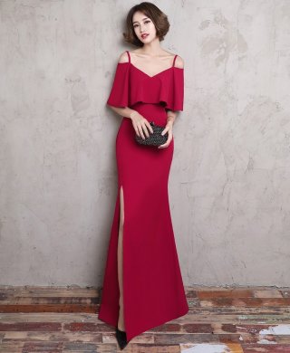 時(shí)尚大方吊帶中式禮服，優(yōu)雅家佳樂文學(xué)晚禮服