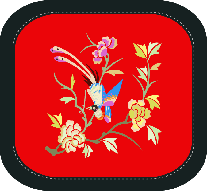 中國傳統(tǒng)刺繡圖案喜上枝頭系列二，矢量素材