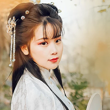 秋落意境帶團扇女生頭像，唯美古風真人頭像