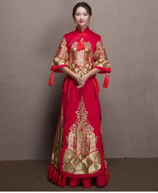 金絲刺繡中式禮服，唯美家佳樂文學(xué)新娘禮服
