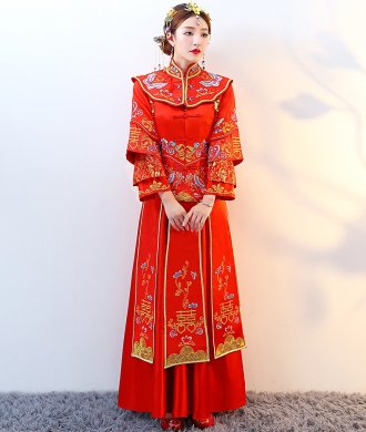 紅色復古典雅中式禮服，新娘結婚禮服