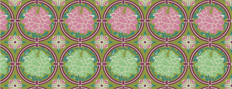 中國傳統(tǒng)織錦牡丹花圖案與配色，矢量素材AI圖片