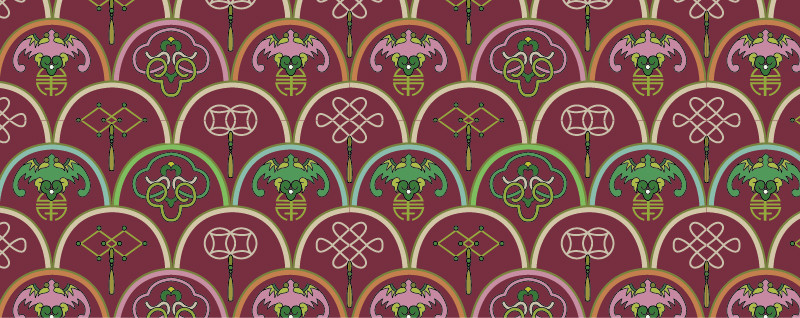 中國(guó)傳統(tǒng)織錦蝙蝠圖案與配色，矢量素材AI圖片