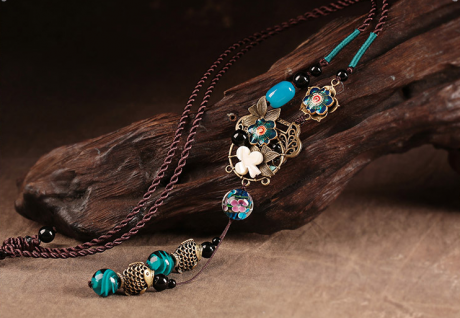 疏影怡芳家佳樂文學毛衣鏈復古藍色項鏈