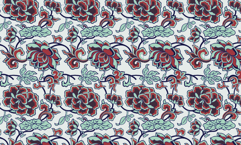 中國傳統(tǒng)牡丹花卉圖案與配色，矢量素材AI圖片