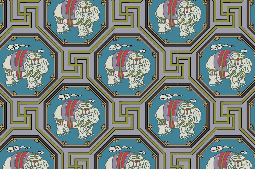 中國傳統(tǒng)織錦吉象圖案與配色，矢量素材AI圖片