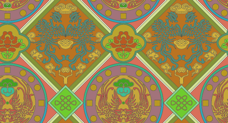 中國(guó)傳統(tǒng)龍鳳呈祥圖案與配色，矢量素材Ai圖片