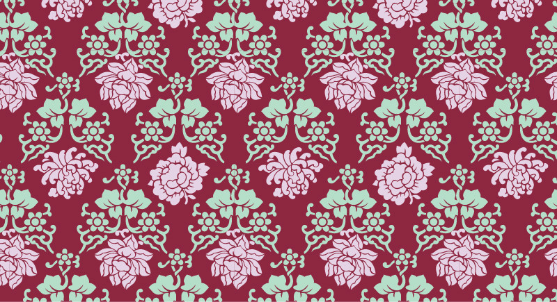 中國(guó)傳統(tǒng)花卉元素圖案與配色，矢量素材AI圖片