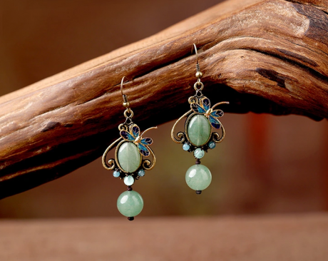 化蝶飛耳環(huán)，復(fù)古家佳樂文學(xué)東陵玉耳墜首飾