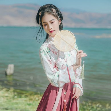 唯美印花交領(lǐng)襦裙?jié)h服，清新齊腰漢服圖片