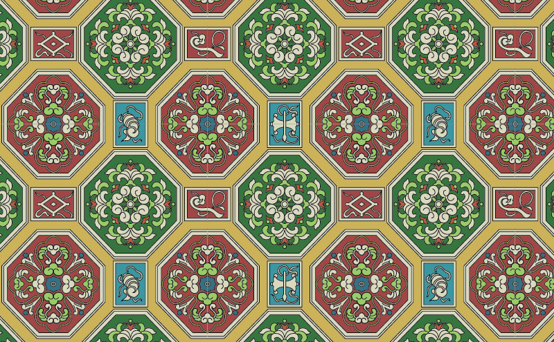 中國傳統(tǒng)織錦百合花圖案與配色，矢量素材AI圖片