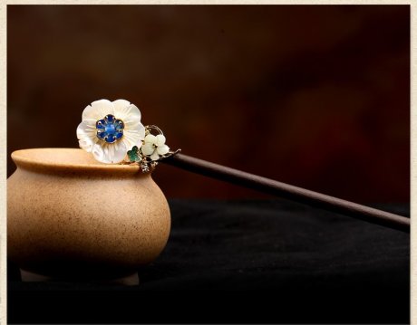 貝殼花朵復古宮廷步搖，月雪原發(fā)簪頭飾