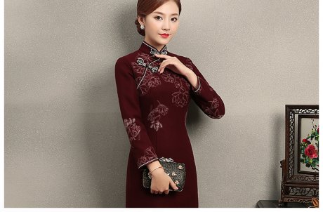 家佳樂文學荷花刺繡旗袍，復古中式旗袍裙