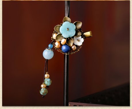 手工小花朵復(fù)古發(fā)夾，古典子墨蘭頭飾