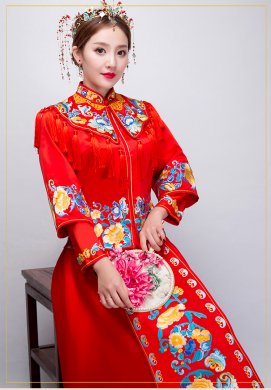 牡丹繡花流蘇新娘禮服，時尚氣質(zhì)中式禮服