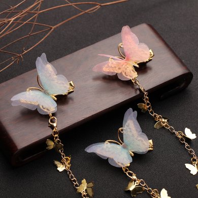 小清新仙女薄紗蝴蝶發(fā)夾，流蘇發(fā)夾古風(fēng)頭飾