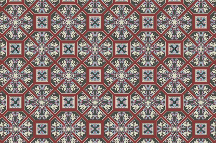 中國傳統(tǒng)織錦蝴蝶花圖案與配色，矢量素材AI圖片