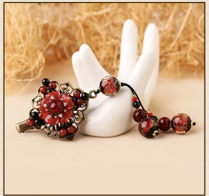 神采飛揚發(fā)夾，火紅古典古風頭飾