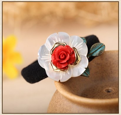 和顏悅色發(fā)圈，復(fù)古玫瑰花朵發(fā)圈頭飾