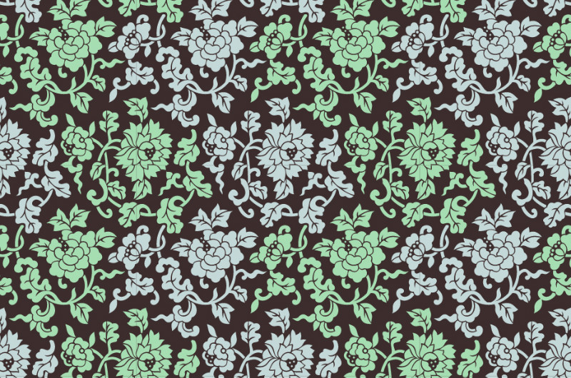 中國傳統(tǒng)織錦花卉圖案與配色，矢量素材AI圖片