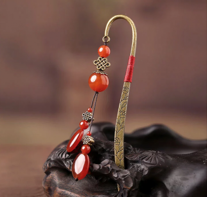 薦古典家佳樂(lè)文學(xué)紅瑪瑙流蘇書簽